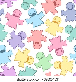 Seamless pattern with colorful ghosts for Halloween
