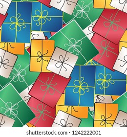 Seamless pattern with colorful gift boxes. Pattern for fabric print, wrapping paper designe. EPS10