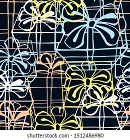 Seamless pattern with colorful gift boxes. Pattern for fabric print, wrapping paper design