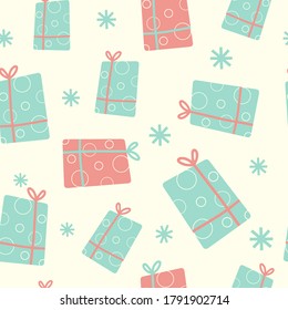 Seamless pattern with colorful gift boxes. vector flat  background. 