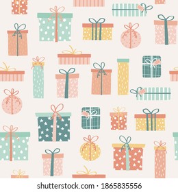 Seamless pattern with colorful gift boxes