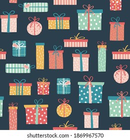 Seamless pattern with colorful gift boxes