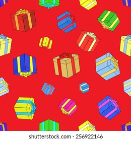Seamless pattern with colorful gift boxes. Vector illustration.