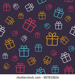 Seamless pattern with colorful gift boxes. Pattern for fabric print, wrapping paper design