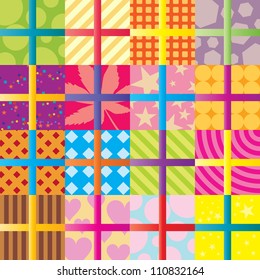 Seamless pattern of colorful gift wrappings.
