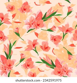 A seamless pattern of colorful Gladiolus flowers. vector illustration. flower background.
