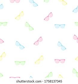 Seamless Pattern colorful Glasses. Pink, green, blue and yellow glasses vector illustration.
