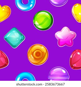 Seamless pattern with colorful glossy candys. Candy texture