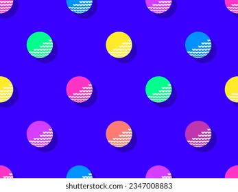 Seamless pattern with colorful golf balls on a blue background. Multicolored golf balls. Design for typography, banners and posters, promotional items. Vector illustration