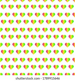 Seamless pattern with colorful gradient hearts on a white background. Vector illustration.