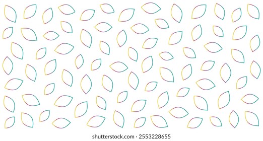 Seamless pattern of colorful gradient outline leaves on white or transparent background. Minimalistic nature-inspired design for wallpaper or fabric