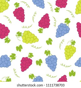 Seamless pattern with colorful grapes on the white background. Vector illustration
