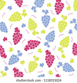 Seamless pattern with colorful grapes on the white background. Vector illustration