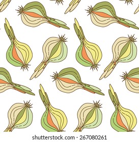 Seamless pattern with colorful green, orange, yellow onions Vector illustration eps 10