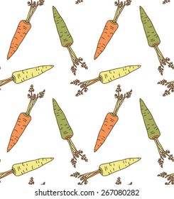 Seamless pattern with colorful green, orange, yellow carrots Vector illustration eps 10