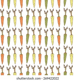 Seamless pattern with colorful green, orange, yellow carrots Vector illustration eps 10