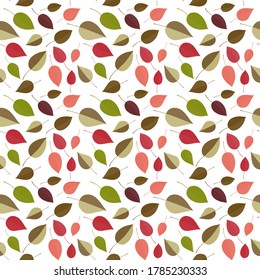 Seamless pattern of colorful green and red leaves