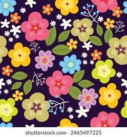 Seamless pattern with colorful groovy floral . Trendy floral pattern. Groovy flower. vector illustration.