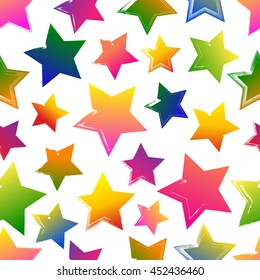 Seamless pattern with colorful grunge hand drawn stars on white background vector illustration. Hand drawn brush stroke