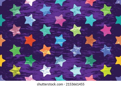 Seamless pattern with colorful grunge stars on a violet background. Vector eps 10