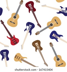 Seamless pattern with colorful guitars over white