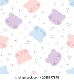 Seamless pattern with colorful gummy bears and dots