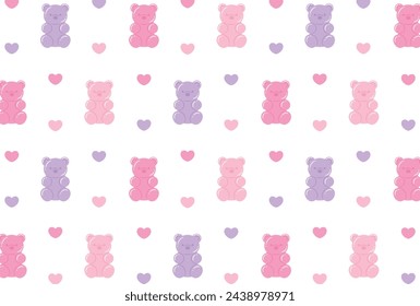 seamless pattern with colorful gummy bears and hearts for banners, cards, flyers, social media wallpapers, etc.