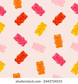 Seamless pattern with colorful gummy bears. Vector graphics.