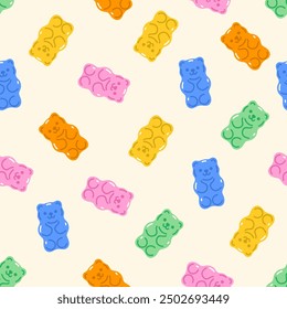 Seamless pattern of colorful gummy bears. Vector graphics.