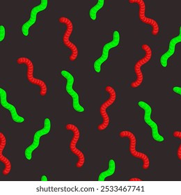 Seamless pattern with colorful gummy worms. Texture for backgrounds, banners, wallpapers, textiles, wrapping paper. Vector illustration in flat style