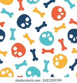 Seamless pattern with colorful halloween bones