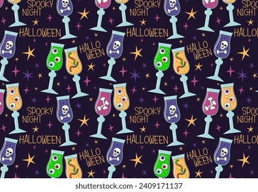 Seamless pattern with colorful Halloween party cocktails