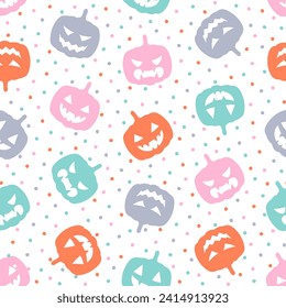 Seamless pattern with colorful halloween pumpkin and dots