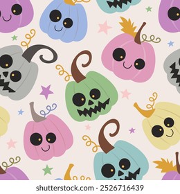 Seamless pattern with colorful halloween pumpkins. Design for Autumn festivities. Great for invitations, banner, textile - vector design, cartoon style illustration