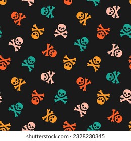 Seamless pattern with colorful halloween skull and black background