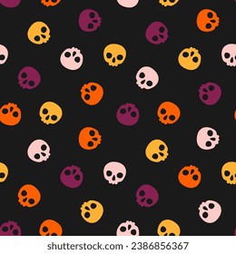 Seamless pattern with colorful halloween skull and black background