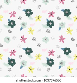 Seamless pattern with colorful hand drawn flowers background vector illustration for design