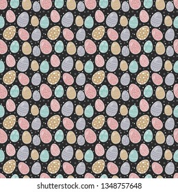 Seamless pattern with colorful hand drawn Easter eggs. Vector