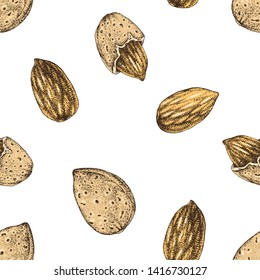Seamless pattern with colorful hand drawn almonds. Vector illustration