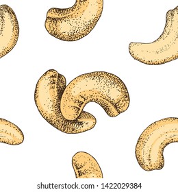 Seamless pattern with colorful hand drawn cashew nuts Vector illustration
