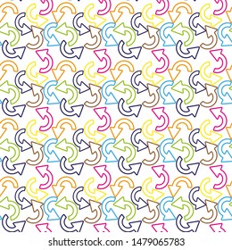 Seamless Pattern with colorful hand drawn arrows on white background.
