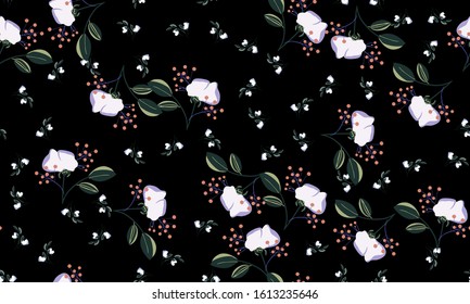 Seamless pattern with colorful hand drawn flowers. Original textile, wrapping paper, wall art surface design. Vector illustration. Floral simple minimalistic graphic design
