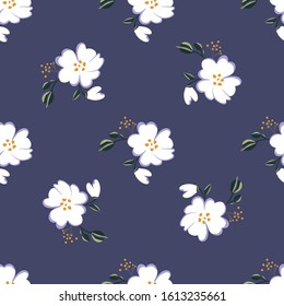 Seamless pattern with colorful hand drawn flowers. Original textile, wrapping paper, wall art surface design. Vector illustration. Floral simple minimalistic graphic design