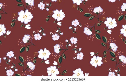 Seamless pattern with colorful hand drawn flowers. Original textile, wrapping paper, wall art surface design. Vector illustration. Floral simple minimalistic graphic design