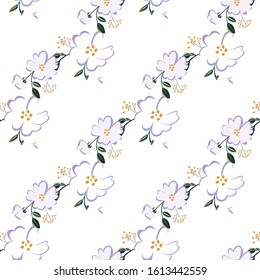 Seamless pattern with colorful hand drawn flowers. Original textile, wrapping paper, wall art surface design. Vector illustration. Floral simple minimalistic graphic design
