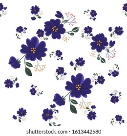 Seamless pattern with colorful hand drawn flowers. Original textile, wrapping paper, wall art surface design. Vector illustration. Floral simple minimalistic graphic design