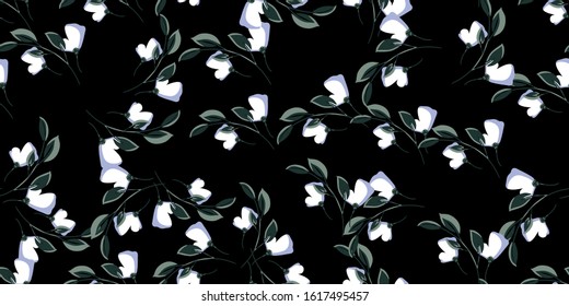 Seamless pattern with colorful hand drawn flowers. Original textile, wrapping paper, wall art surface design. Vector illustration. Floral simple minimalistic graphic design
