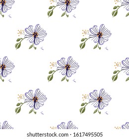 Seamless pattern with colorful hand drawn flowers. Original textile, wrapping paper, wall art surface design. Vector illustration. Floral simple minimalistic graphic design
