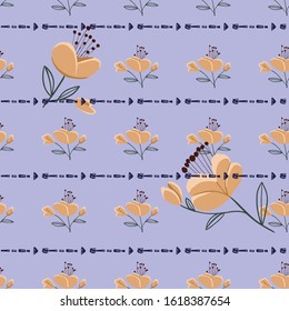 Seamless pattern with colorful hand drawn flowers. Original textile, wrapping paper, wall art surface design. Vector illustration. Floral simple minimalistic graphic design