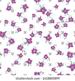 Seamless pattern with colorful hand drawn flowers. Original textile, wrapping paper, wall art surface design. Vector illustration. Floral simple minimalistic graphic design